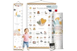 KINAYA Affiche mes premières fois à tamponner avec Toise Murale de croissance pour enfant, Cadeau naissance bébé fille garçon, coffret cadeau parents, idéal pour future maman et pour décoration chambre bébé