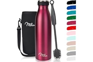 Milu - Thermo in acciaio inox da 350/500/750/1000ml/1,5L borraccia termica, a prova di perdite, a doppia parete, adatta per bevande gassate, con spazzola per la pulizia (Bacca, 500ml)