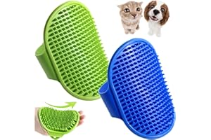 ACEHOME Dog Bath Brush, 2 Pcs Pet Grooming Brush Cat Shampoo Brush Shower Wash Brush Rubber Soothing Massager with Adjustable Handle, Mitt Comb for Long Short Haired Puppy Washing Grooming (Blue+Green)