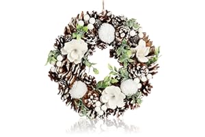 COM-FOUR® Türkranz Weihnachten - Adventskranz mit Zapfen, Beeren, Puscheln und Blüten - Dekokranz - Weihnachtsdeko - Tischkranz - Weihnachtskranz