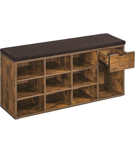 Banco Zapatero HOOBRO Con Asiento Acolchado Y Estantería Ajustable - 82x31.5x49 Cm - Ideal Para Entrada O Pasillo