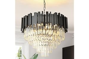 AOOCHOK Modern Kristall Kronleuchter SchwarzPendelleuchte, Rund Kristall Hängeleuchte, Häengelampe für Wohnzimmer, Esszimmer, Schlafzimmer, Ruheraum, Restaurant, E14 x 8, D60 cm