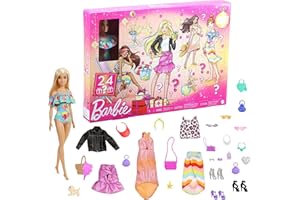 Barbie-Adventskalender mit Barbie-Puppe (30,40 cm), 24 Überraschungen inklusive trendiger Kleidung und Accessoires für jeden 