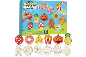 JOYIN 12PCS Wooden Magnets,Arts and Crafts for Kids Age 3+ Years Old,Painting Kit,Fridge Magnets Craft Kits for Boys Girls,Creative Gifts for Birthday,Easter Crafts,Wooden Crafts for Children(Food)