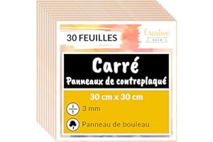 Creative Deco 30 x Contreplaqué 3mm Carré | 300 x 300 x 3mm (+/- 2mm) | Planche Bois Brut Bouleau | Panneau Feuille Découpe Laser | Bois pour Pyrogravure, Gravure, Cricut, Maquette