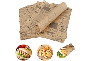 XiYee 100 Blatt Deli Papierblätter 25 * 25cm, Sandwich Wrap Papier Einweg Fettdichte Papierblätter Lebensmittelkorb Liner für Pommes Frites Burger Kuchen (A)