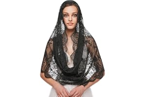 FEOYA Church Chapel Veil Lace Embroidery Mantilla Mass Veil Shawl Scarf for Bridal Women Catholic Latin Mass Holy Communion Religious Ceremony Wedding