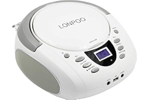LONPOO LP-D01 Reproductor de CD Portátil Boombox Bluetooth/Radio FM/USB 2.0 / AUX-IN/Salida de Auriculares/Estéreo Altavoz /5 EQ