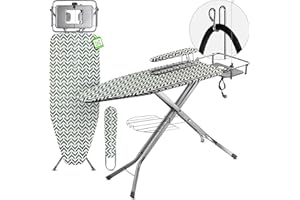 KADAX Deska do prasowania z gniazdkiem, 130 x 48 cm, deska do prasowania parowego z półką na żelazko i stołem do prasowania na rękawach, składana deska do prasowania ze stacją parową (zielona)