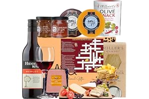 ANT & CHID The Snowdonia Cheese Gift and Red Wine Hamper Set - 2 Award Winning Cheeses, Snowdonia Rhubarb Gin and Pear Cognac Chutneys, Olives, Pate, Butter Milk Biscuits - Cheese Gift Set for both Men and Women