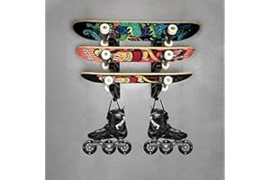 BOOSTEADY Soporte de Pared para Monopatín, Colgador de Skate de Pared para Tablas de Snowboard, Tablas de Surf, Esquís Acuáticos y Patina, Diseño Horizontal que Ahorra Espacio de Skate