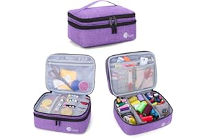 Luxja Sac Rangement pour Kit de Couture, Couche Double Boite de Accessoires de Couture, Étui de Transport pour Aiguilles, Fils, Ciseaux et Autres Matériel de Couture, Moyen/Violet