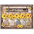 bonesweet Sunflower Motivational Wall Art It's Okay Rustic Inspirational Quotes Wall Decor with Butterfly Canvas Wall Art for Bedroom Living Room Dining Kitchen Office(16 X 12inches, Unframed)