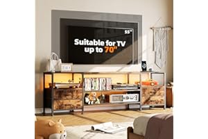 Utlenianie Mobile TV 70" con 4 Cassetti e 4 Mensola, Mobile per TV Soggiorno con Luci LED, Porta USB e Presa, Mobile Porta TV per soggiorno/camera da letto, 160x63x40cm (Colore del legno)