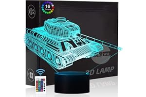 Comiwe Panzer 3D Illusion Night Light Toy, Decoration LED Bedside Lamp, 16 Colours, Changing with Remote Control, Christmas Decoration Lamp, Birthday Gift for Girls, Boys, Children and Friends
