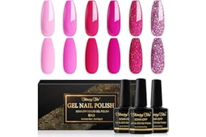 Shining She Gel Nail Polish Pink, 6 Colors Pink Rose Glitter Gel Polish Kit Soak-Off UV/LED Nail Polish Gel for Nail Art Salon DIY Home, 8ML