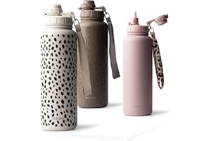 MAMEIDO Botella Termica con Pajita 700 ml, Botella Agua Acero Inoxidable, Botella Agua Gimnasio sin BPA, Cantimplora estanca, Termo con Correa de Transporte, Water Bottle (Almond Flakes)