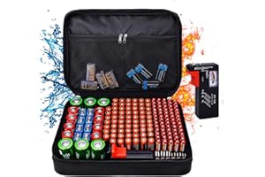 Tamfile Batteries Organiser Storage Box Holds 172 Batteries, 12.59"x8.86"x2.95" Fireproof Waterproof Battery Carrying Case Bag for AA/AAA/C/D/9V and Battery Tester BT-168(Batteries are Not Included)