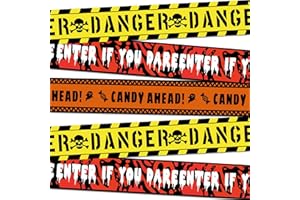 PAIVSUN 3 Rollen Absperrband Halloween, 7,6cm x 15m pro Rolle Absperrband Gelb Schwarz Rot Weiß Zombie Warnband Danger Caution Tape Halloween Deko Outdoor Garten Party Dekoration Horror