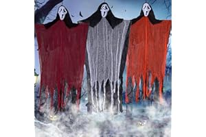 MZJAUVF Halloween Decorazioni Fantasmi, 3 Pezzi Halloween Fantasma Appeso, Halloween Decorazioni Horror, 100cm Scheletro Addobbi Halloween, Decorazioni Halloween Casa per Interno All'aperto