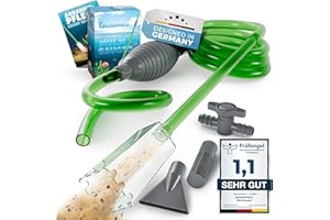 WASSERHELD - Mulmsauger Aquarium mit 3 Aufsätzen - Aquarium Wasserwechsel [3M Schlauch] - Aquarium Reinigungsset & Aquarium Sauger für Kies und Sand mit Schlauchventil - Aquarium Zubehör inkl. Buch