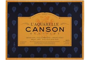 Canson Heritage, Papel de acuarela, Prensado en frío, 300g, Block pegado a 4 lados, 31x41cm, Blanco, 20 hojas