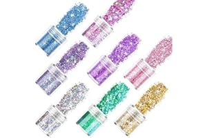 8 Pack Ariel-gxr Glitter for Eyes Cheek Hair Nails Lips Makeup, Festival Face Glitters Chunky for Party Christmas, Cosmetic Body Beauty Glitter Sparkling Crafts Decorations