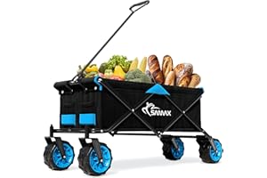 SAMAX Carrito de Offroad a Mano Plegable Coaster Carretillas de Jardín Playa de Carro - Negro/Azul