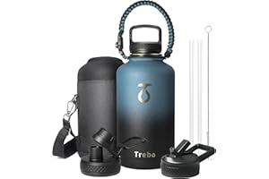 Trebo Insulated Water Bottle 2L with Paracord Handle Wide Mouth Double Wall Stainless Steel Keep Cold 48 Hours Water Bottle with 3 Lids, Indigo Crush