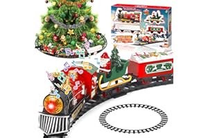 NLMWTI Tren Electrico Juguete Niños, Tren Clásico Infantil con Luces Sonidos Luces y LED Conjunto Navideño de Vías, Juguete Electrónico Decoración de Navidad