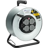 Electraline 94012 Professional Metal Construction Reel 4 Outlets IP44 No Cable Routing and Ergonomic Handle, Suitable for Wor