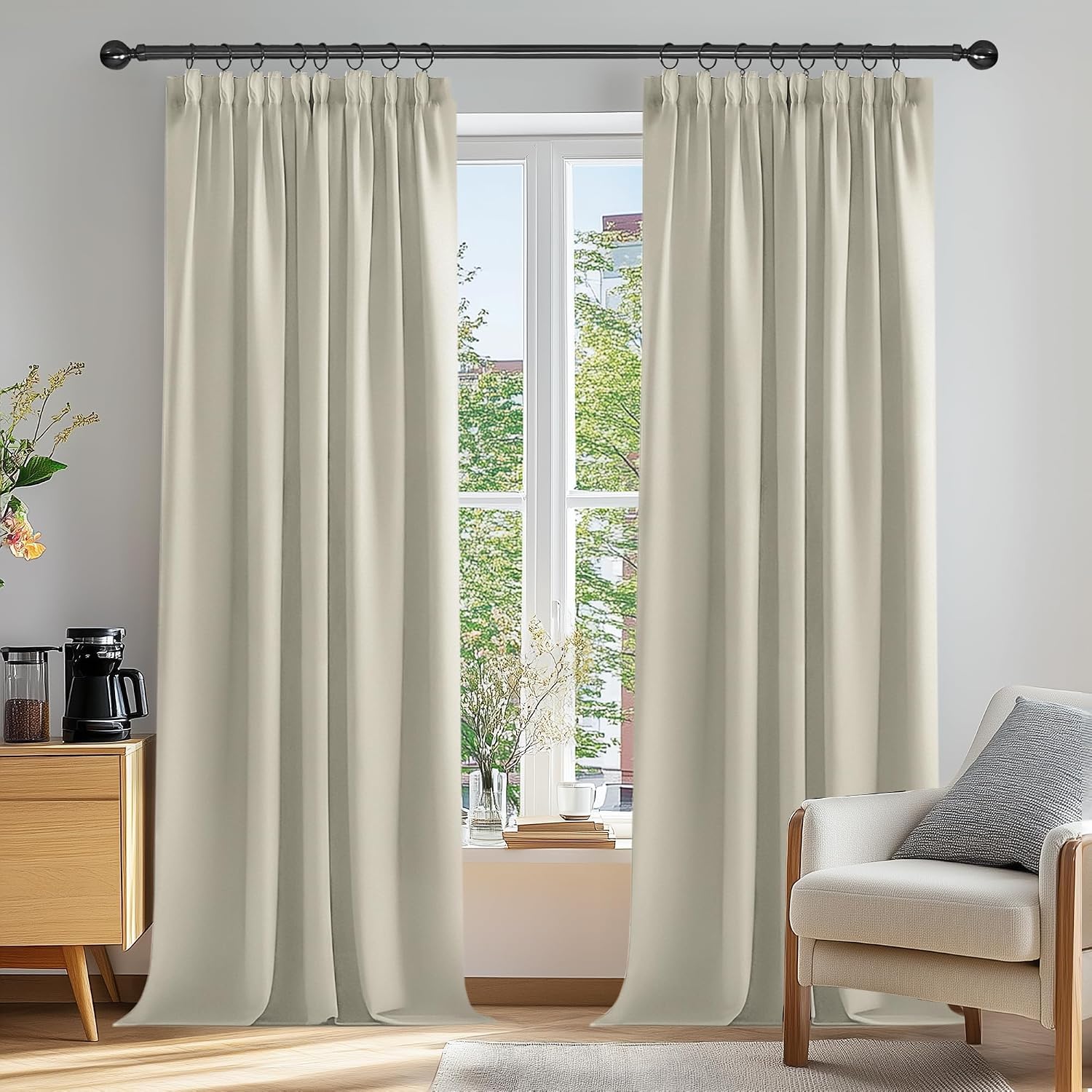 Deconovo Cortinas Salon Modernas 2 Piezas 260 Alto Cortinas Termicas Aislantes Frio Y Calor Cortinas Opacas con Bolsillo Fruncido de la Barra para Dormitorio 140 x 260 cm Beige Claro