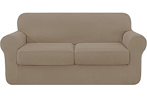 subrtex 2-Seater Sofa Cover with 2 Separate Cushion Covers, Stretch Sofa Slipcover Replacement Furniture Protector (Loveseat, Sand)