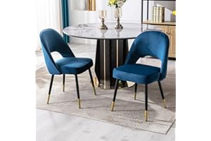 WAHSON OFFICE CHAIRS Wahson aksamitne krzesła do jadalni, zestaw 2 bocznych krzeseł kuchennych, narożnych z metalowymi nogami, nowoczesne krzesła rekreacyjne do jadalni/salonu, niebieskie
