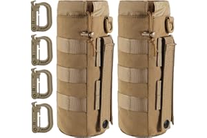 MUCHER 2 soportes tácticos para botellas Molle con 4 ganchos, soporte para botellas de agua para exteriores, senderismo, caza, camping, entrenamiento (caqui)