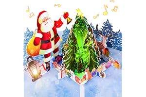 FITMITE Karte Weihnachten Pop UP mit Musik und Licht 3D Weihnachtsmann Weihnachtskarte ausblasbare Kerze mit Umschlag für Kinder Mädchen Frauen Mann Weihnachten Geschenk
