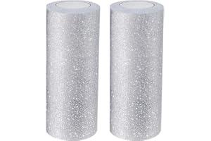 Handi Stitch Nastro Organza Rotolo Tulle Argento (Set da 2) - 15 cm x 23 m per Rotolo Tulle Bobina - Nastro Tulle Glitterato per Decorazioni Feste, Matrimoni, Compleanni, Tutù, Fiocchi e Fai da Te