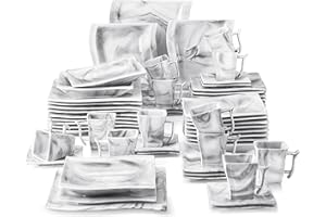 MALACASA Série Flora, 60 Pcs Service de Table Porcelaine Marbre,Services Complets à Dinner, 12 Pcs * [Assiette Plat][Assiette Creuse][Assiette à Dessert][Tasse][Soucoupe], Vaisselles Gris Pour Dinner