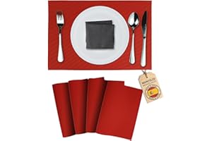Mondiroso. Pack de 4 Manteles Individuales Mesa Lavables. Salvamanteles Individuales Antideslizantes Mantel Individual para Mesa de Comedor y Cocina. (4 uds, Rojo)