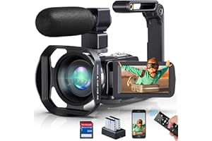 ACTIVERGE Caméscope 4K Caméra vidéo 60FPS 48MP WiFi Zoom Numérique 18X,Webcam à Vision Nocturne IR Caméra pour Youtube,Vlogging Caméra de à Écran Tactile HD 3" avec 2 Piles,Microphone,Télécommande 2,4G,Carte SD