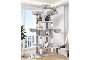 Globlazer Rascador para Gatos Grandes, Castillo Gato Alto 204 cm con 3 Perchas Acolchadas, 2 Nidos, 2 Cesta, Hamaca, Árbol Rascador para Múltiple Gatos Adultos Descansar Jugar (F80, Gris Claro)