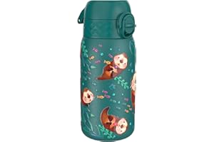 ion8 Botella Agua Inox Ligero para Niños, 400ml, Sin Aislamiento, a Prueba de Fugas, Fácil de Abrir, Cerradura Segura, Apta para Lavavajillas, Tapa Abatible, Fácil de Limpiar, Nutrias