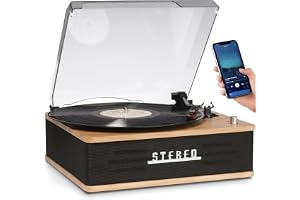 Denver VPB-262LW retro skivspelare Bluetooth-högtalare träutseende | 33/45/78 rpm, automatisk stopp, RCA-utgång, keramisk tonborttagare, ruby-nål, dammskydd