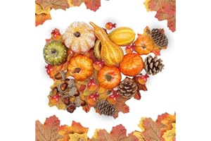 LYNBLY Juego de Calabaza Artificial Otoño, 96 Piezas Artificiales Falsas Calabaza, Mini Calabazas Artificiales, Hojas de Arce, Piñas, Bellota, para Halloween Acción de Gracias Decoraciones Fiesta Otoño