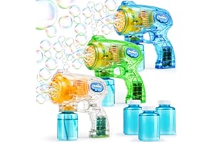 JOYIN 3 Pistolet à Bulles Machine à Bulles Savon Automatique avec 3 Solutions de Bulles pour Enfants, Machine à Bulles pour des Fêtes, Jouet d'été, Activité extérieure et intérieure, Pâques
