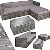 TecTake® Salottino in Rattan Firenze, Elegante, Set da Giardino con 3 Poltrone, 1 Pouf e 1 Tavolo, Cuscini Spessi 8cm, Arreda
