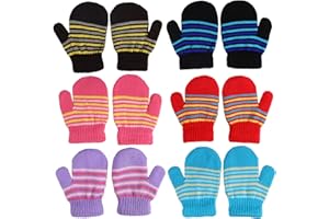 JUPSK Manoplas para bebés de invierno para niños y niñas, guantes de punto cálidos, elásticos mágicos, coloridos a rayas, para niños y niñas, de 6 a 12 meses, 6 pares