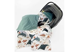 BABEES XXL Einschlagdecke Babyschale SOMMER FRÜHLING Autositz mit Klettverschluss leicht universal, Gr. XXL 0-12 Monaten ganzjährig (SEA WORLD)