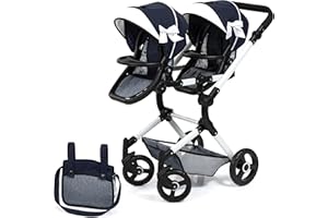 Bayer Design 26281AA Landau Jumeaux pour poupée, Poussette, réglable, Pliable, Panier intégré, Sac, Compatible avec siège Auto EasyGo