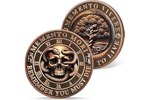 AtSKnSK Memento Mori Pièce de monnaie Memento Vivere - Arbre de vie - Tête de mort - Cadeau stopique - Souvenir pour homme et femme
